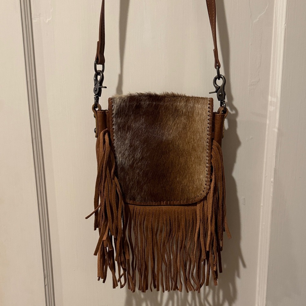Montana West Cowhide Leather with fringe Crossbody Bag